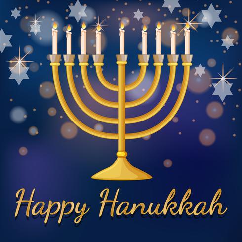 Plantilla de tarjeta de feliz Hanukkah con luz y estrellas vector