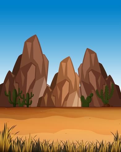 Escena del desierto con montañas y campo vector