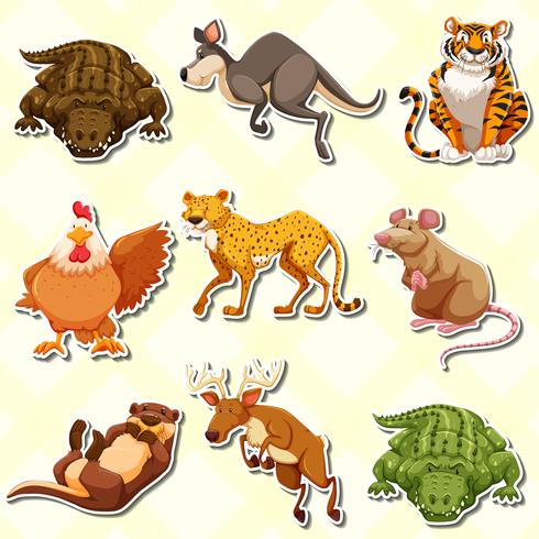 Sticker set with many animals vector