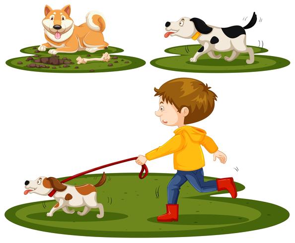 Conjunto de niño y perros vector