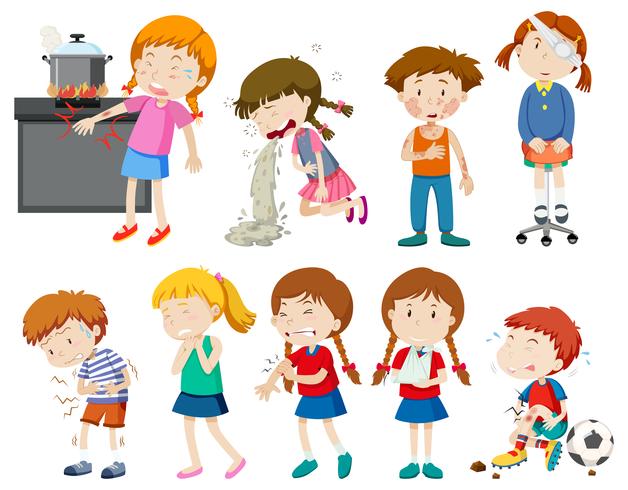 Set of sick and injured children vector