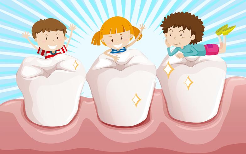 Dientes limpios y niños felices. vector