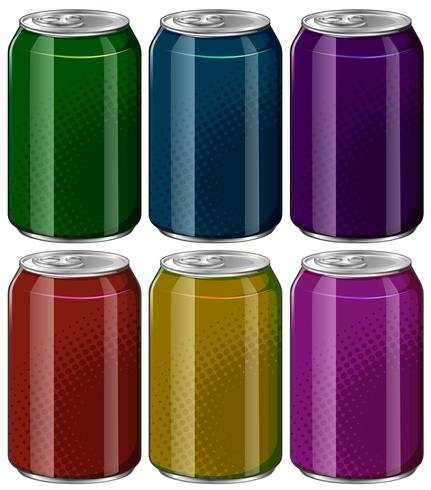 Latas de aluminio en seis colores diferentes vector