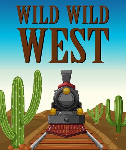 Wild west poster with train ride in desert vector