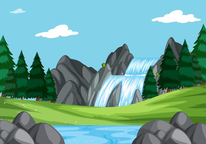 Una cascada en el paisaje de la naturaleza. vector