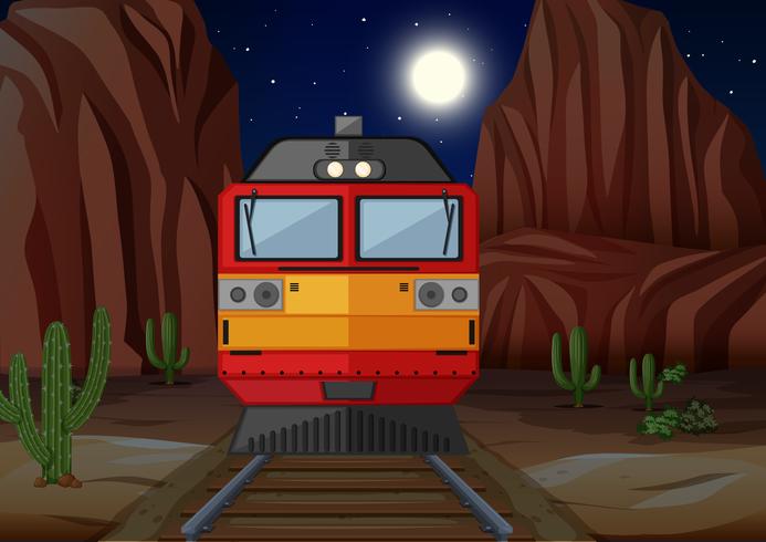 Train on the railroad at night time vector
