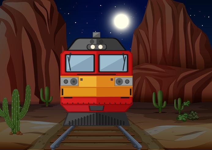 Train on the railroad at night time vector