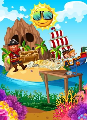 Pirate on an Island with treasure vector