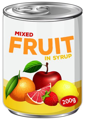 A tin of mixed fruit in syrup vector