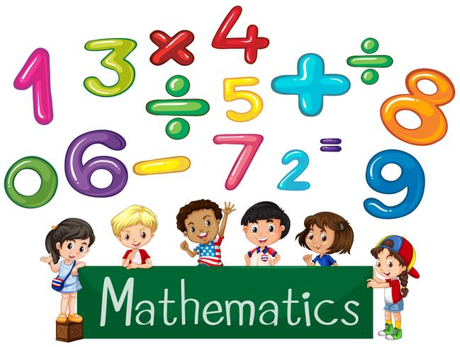 Números de colores y niños. Matemáticas. vector