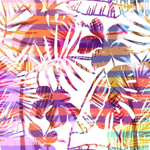 Seamless exotic pattern with tropical palm in bright color. vector