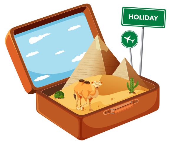 Egypy desert in suitcase vector