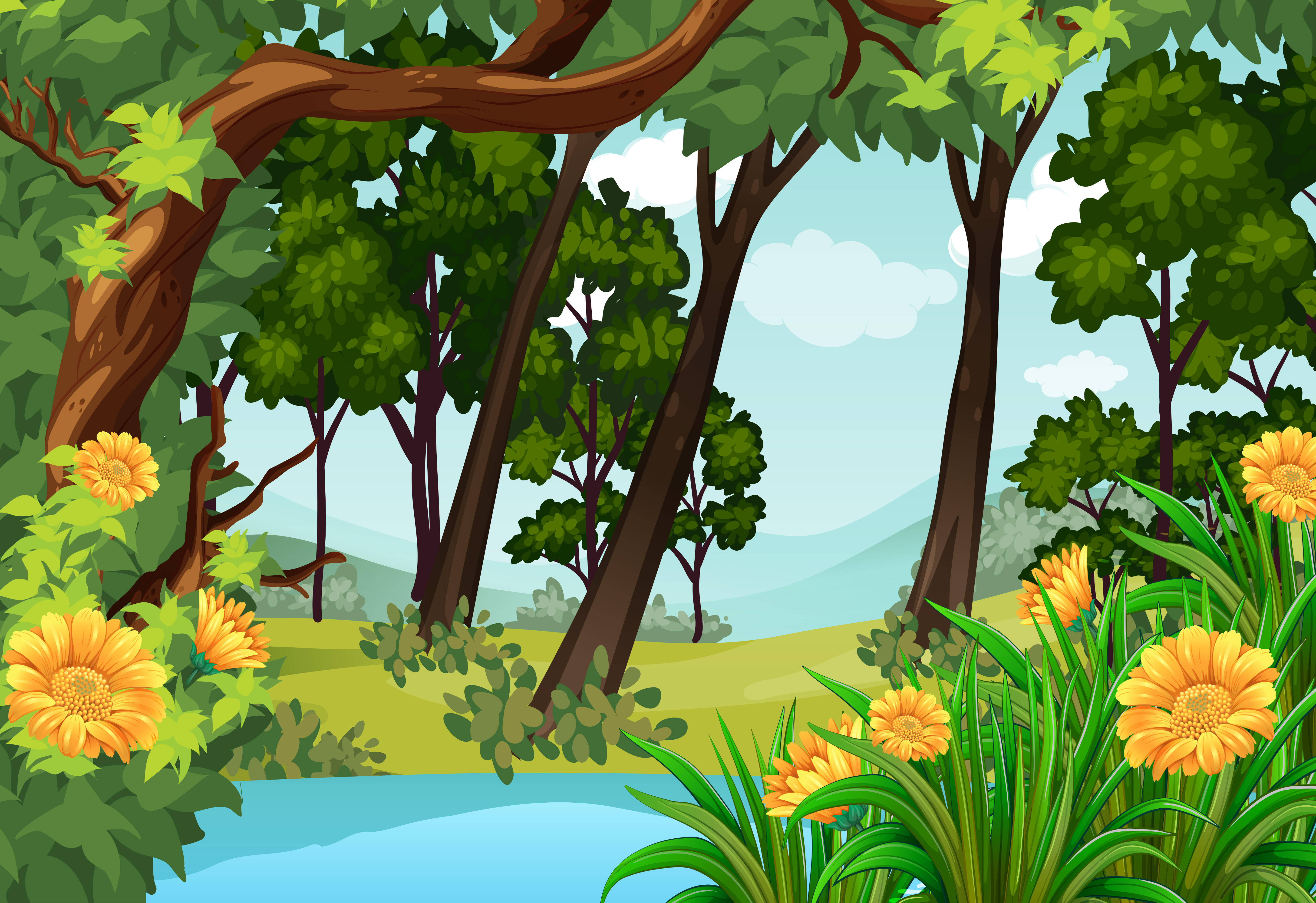 httpsvector art303218 forest scene with trees and pond