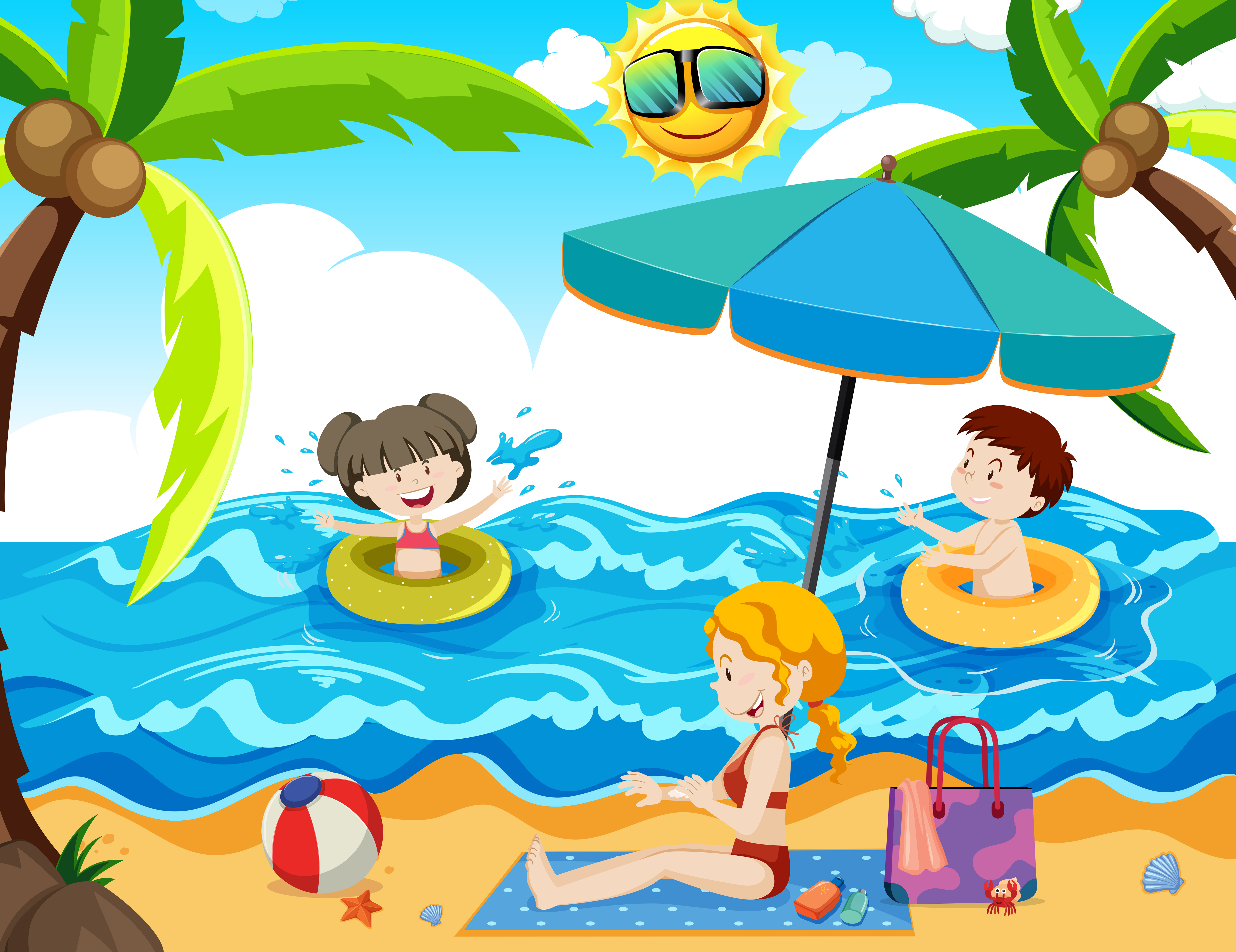 A Family Summer Holiday at Beach - Download Free Vectors ...