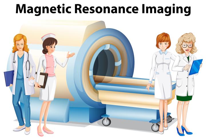 Enfermeras y médicos por la resonancia magnética. vector