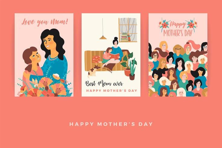 Feliz día de la madre. Plantillas vectoriales para tarjetas, carteles, pancartas y otros usos. vector