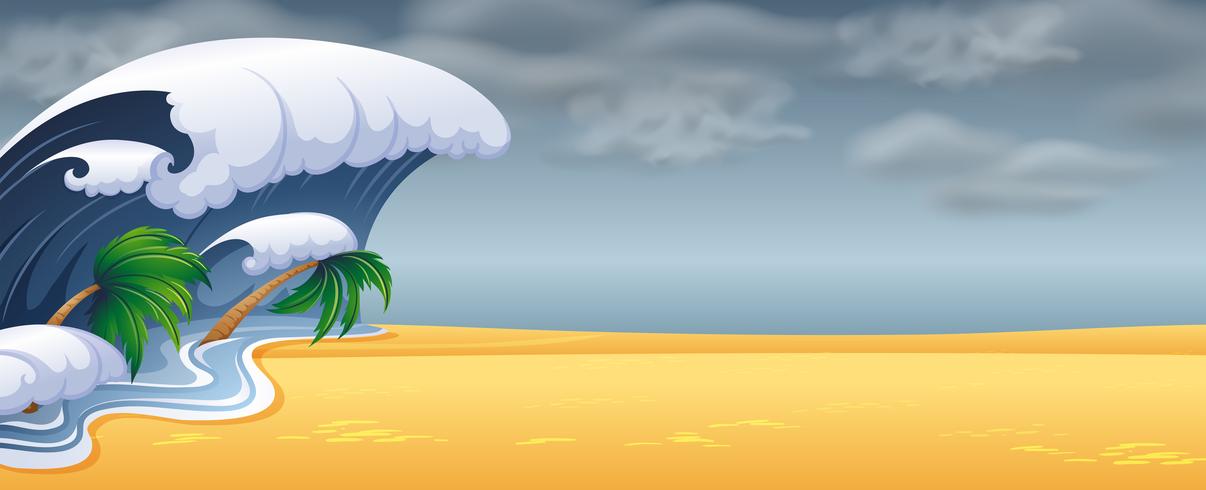 Tsunami hit the beach vector