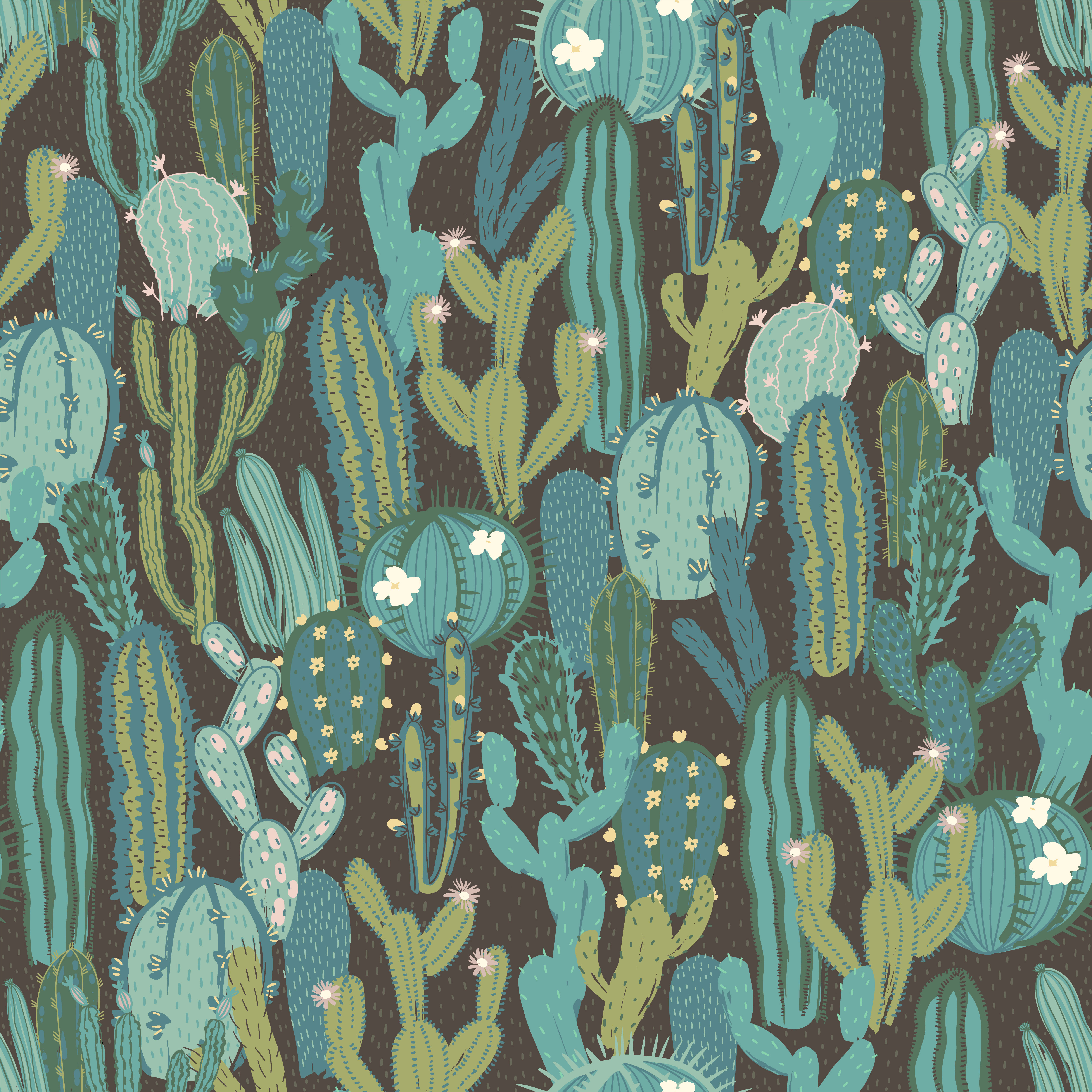 Vector seamless pattern with cactus. Repeated texture with green cacti