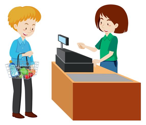 A man paying at the cashier of a supermarket  vector