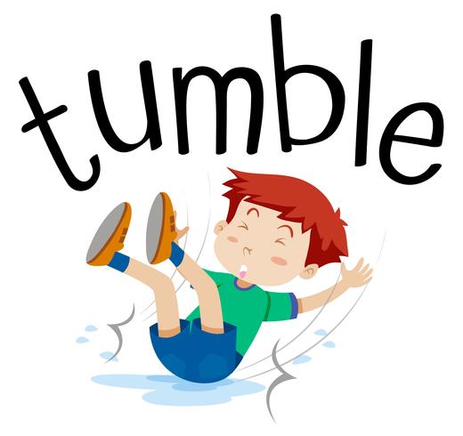 Wordcard for tumble with boy tumbling vector