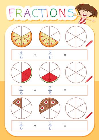 A math fraction worksheet vector