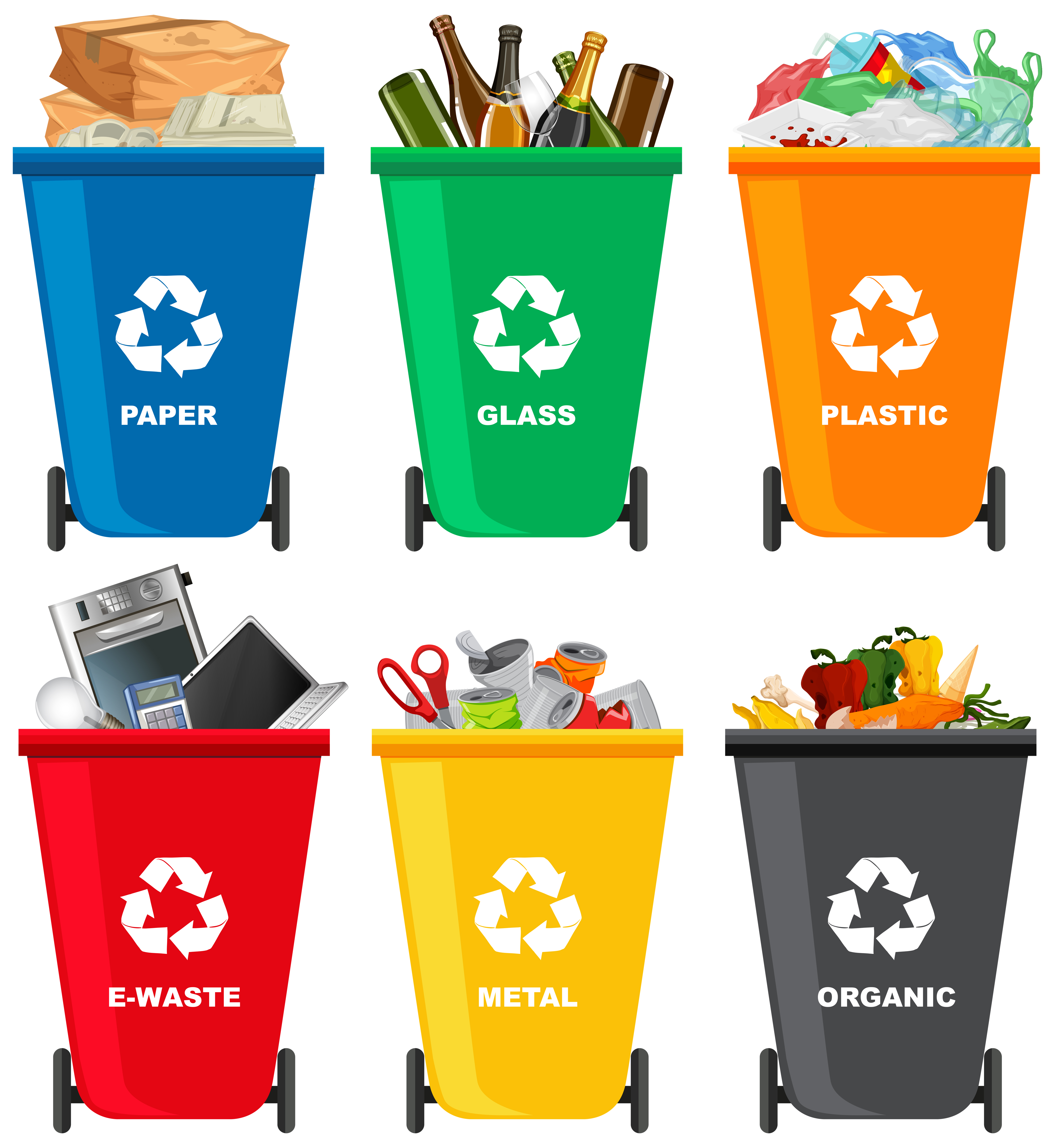 Cartoon Rubbish Bin : Bin Trash Recycling Vector Metal Different Bins ...