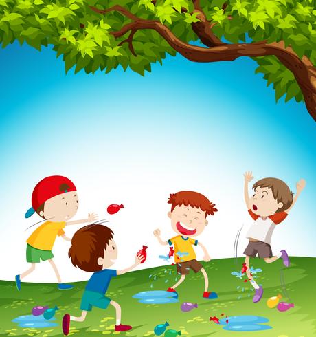 Kids playing with water balloon vector