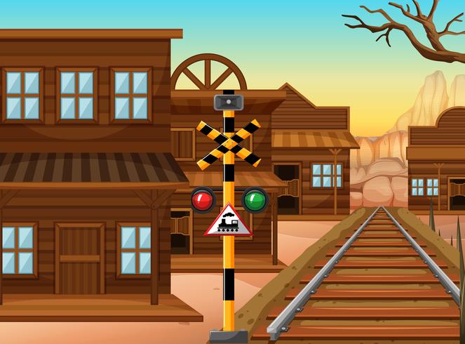 Railroad in western town vector