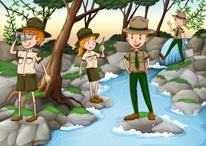 Park rangers working in the forest vector