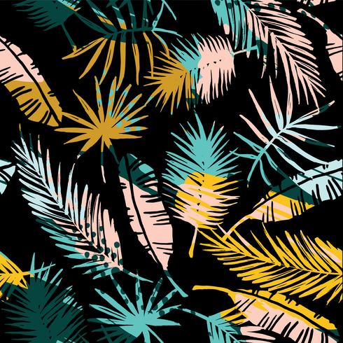 Seamless exotic pattern with tropical plants. vector