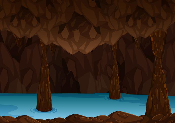 Cueva subterránea con río. vector