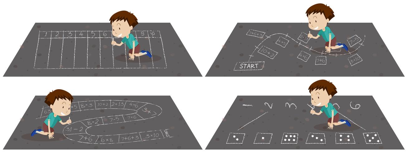 A Boy Drawing Number on the Road vector