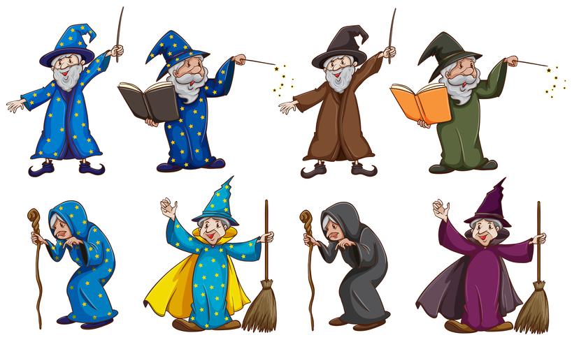 Witch and wizard with magic wand vector