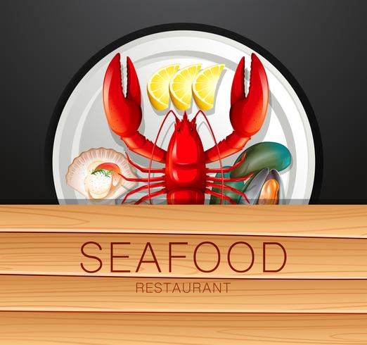 Set of seafood on plate vector