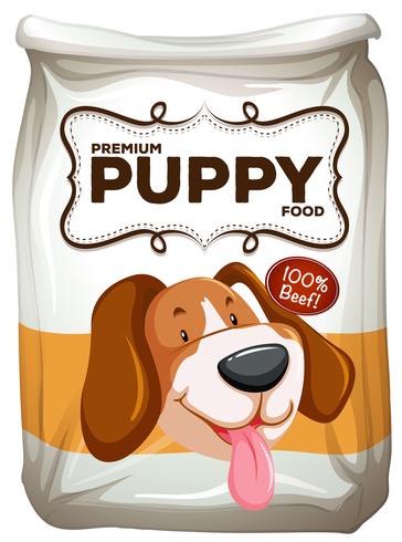 Bolsa de comida premium para cachorros de carne. vector