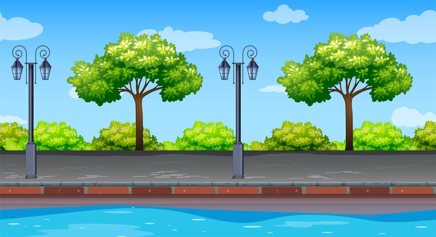 Seamless background with trees along the road vector