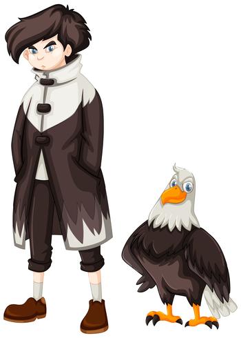 Teenage boy and wild eagle vector