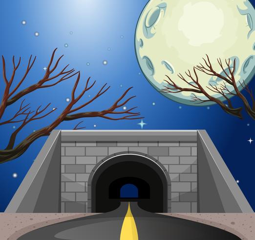 Scene with tunnel at night vector