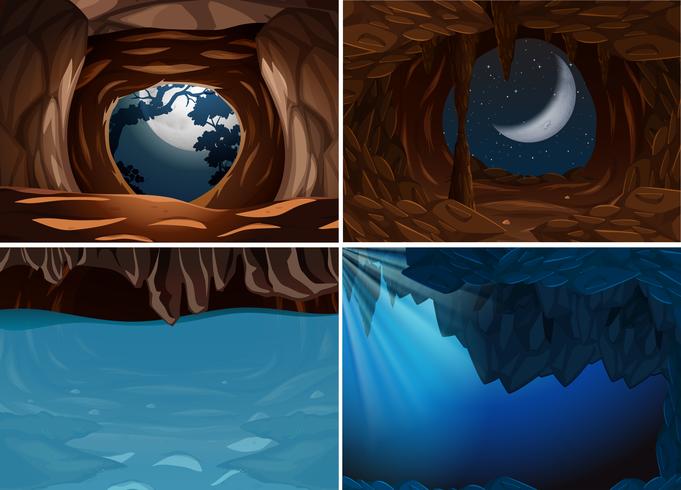 Set of inside cave scene vector