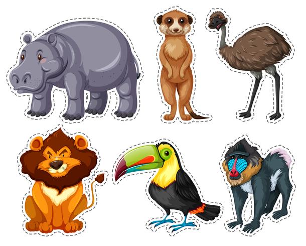 Sticker set with many animals vector
