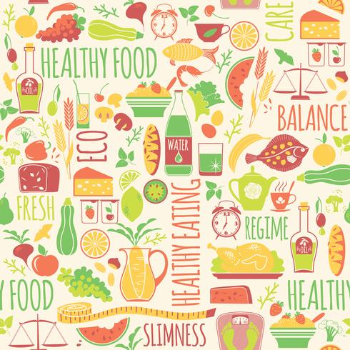 Vector seamless pattern with illustration of healthy food.