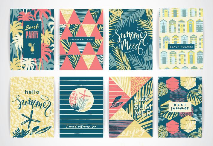 Set of summer cards with hand-drawing elements. vector