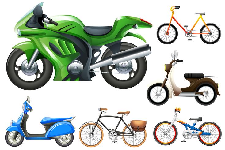 Juego de motos y bicicletas. vector