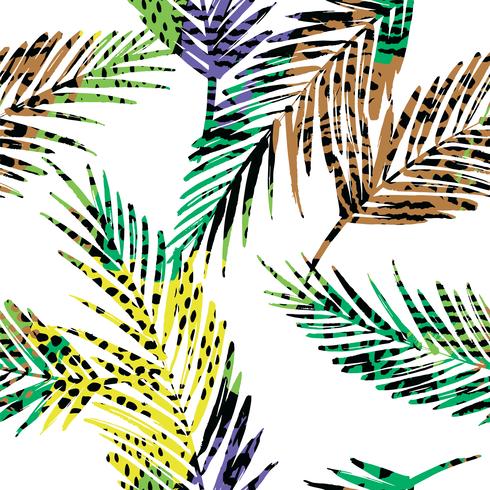 Trendy seamless exotic pattern with palm and animal prins vector