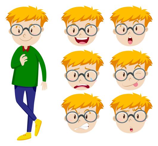 Hombre con muchas expresiones faciales. vector