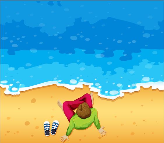 Man sitting on beach vector