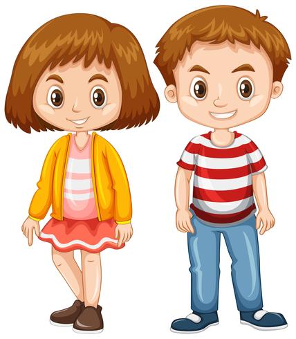 Niño y niña con cara feliz vector