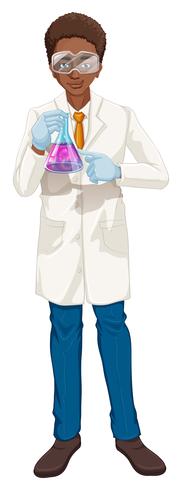 Scientist in white coat holding beaker vector