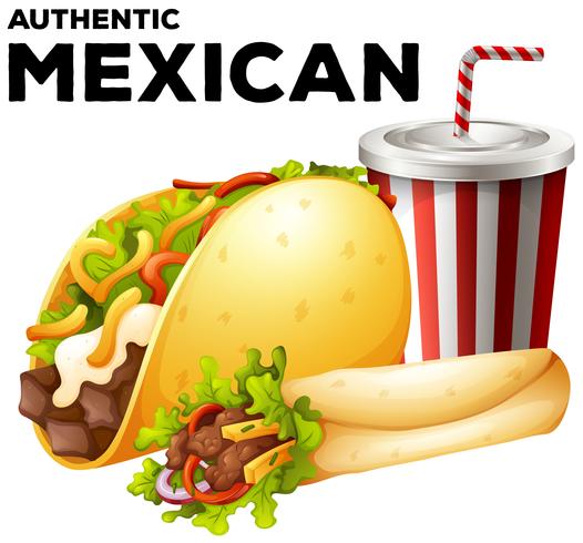 Comida mexicana con taco y burrito. vector