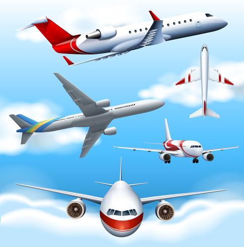 Many airplanes flying in the sky vector